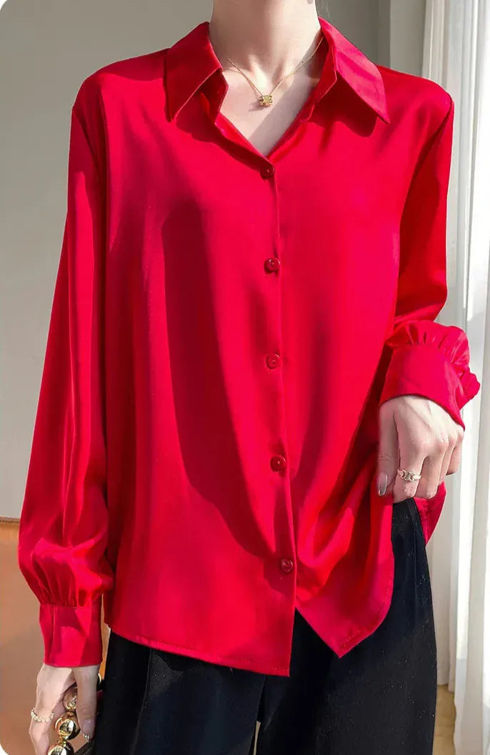 T-line Shirt Women's Long Sleeved,  Acetate Silk Fabric, regular length (2 weeks delivery)