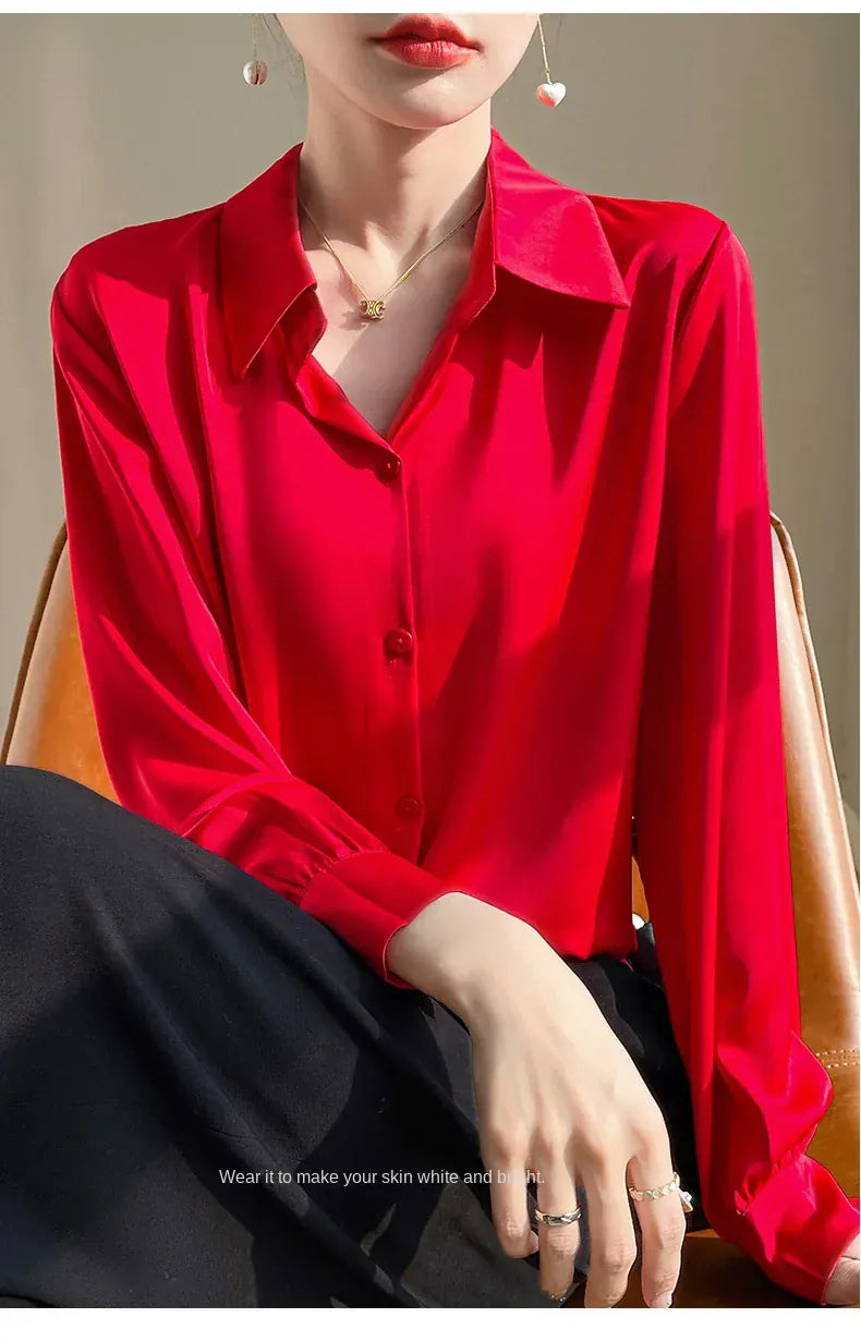 T-line Shirt Women's Long Sleeved,  Acetate Silk Fabric, regular length (2 weeks delivery)