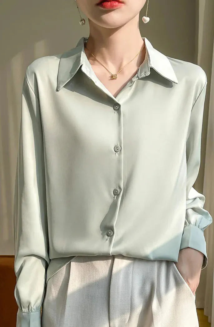 T-line Shirt Women's Long Sleeved,  Acetate Silk Fabric, regular length (2 weeks delivery)