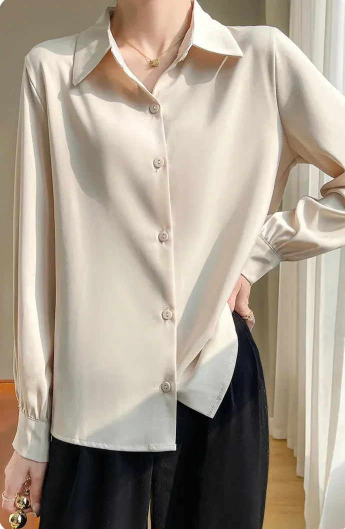 T-line Shirt Women's Long Sleeved,  Acetate Silk Fabric, regular length (2 weeks delivery)