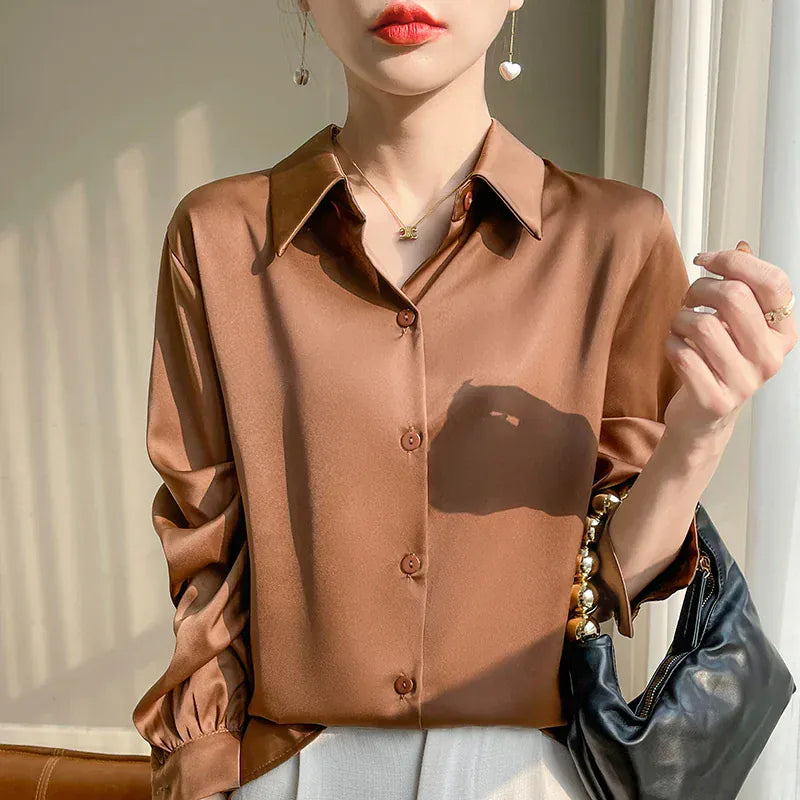 T-line Shirt Women's Long Sleeved,  Acetate Silk Fabric, regular length (2 weeks delivery)