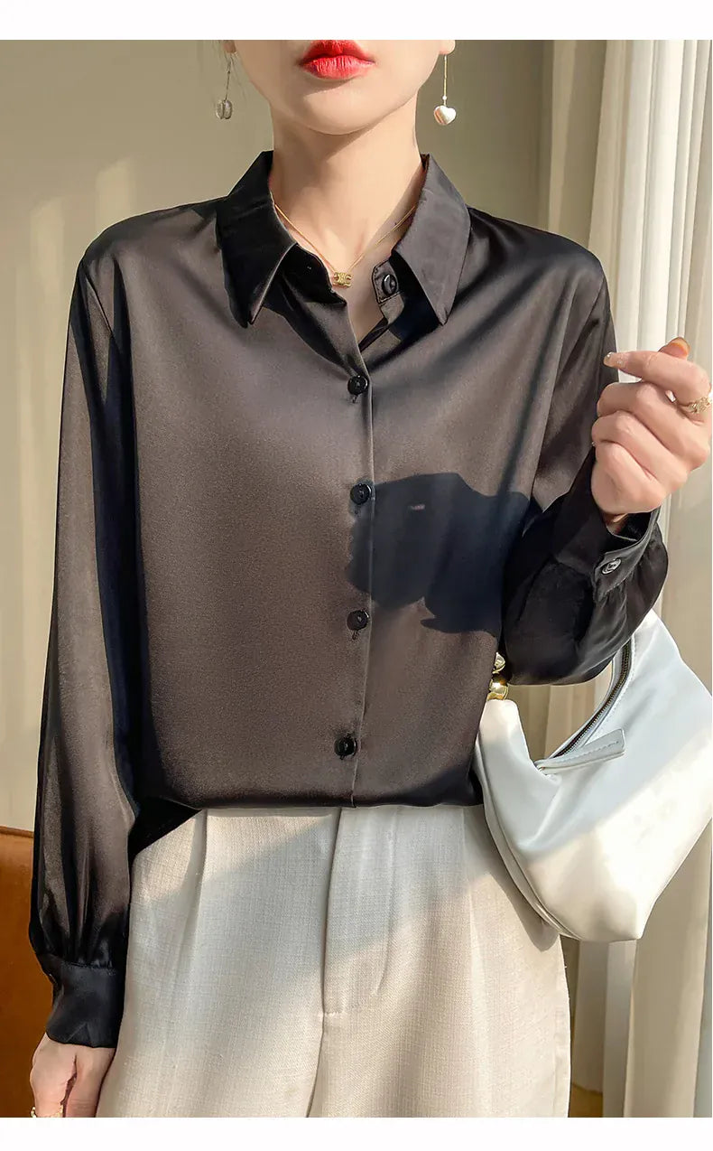 T-line Shirt Women's Long Sleeved,  Acetate Silk Fabric, regular length (2 weeks delivery)