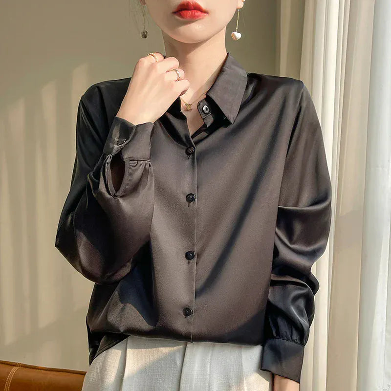 T-line Shirt Women's Long Sleeved,  Acetate Silk Fabric, regular length (2 weeks delivery)