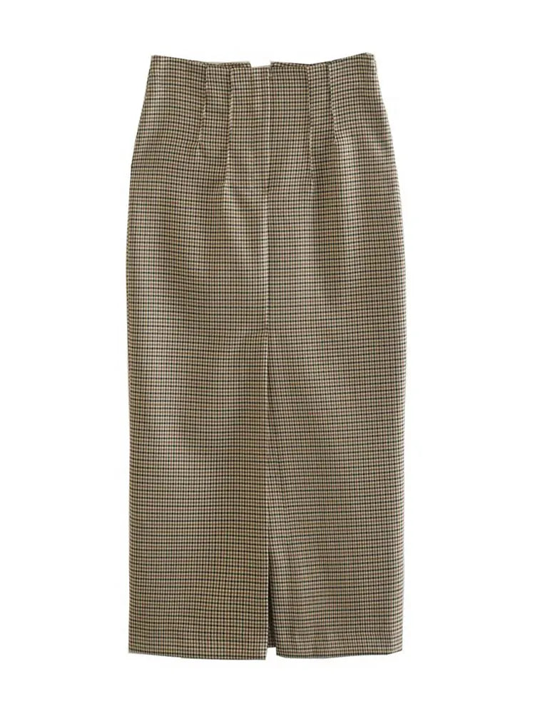 T-line skirt / S Women  Double Breasted Plaid Blazer,  Long Sleeve, Flap Pockets, jacket, set, suit, skirt (2 weeks delivery)