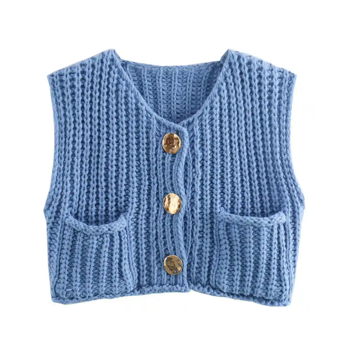 T-line SKY BLUE / One Size Women's Vest Outerwear Sleeveless Sweater Knit ,Autumn Winter (5 - 10 free delivery)