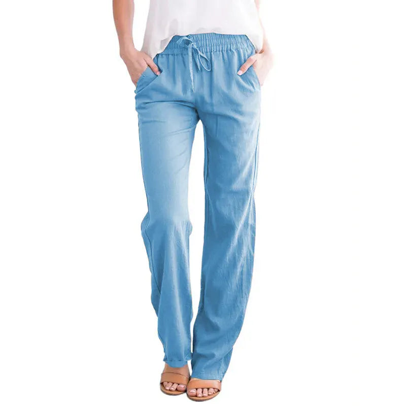 T-line Sky Blue / S Spring/Summer Women's  Solid Cotton  Loose Wide Leg Pants / trouser  (2 weeks delivery)