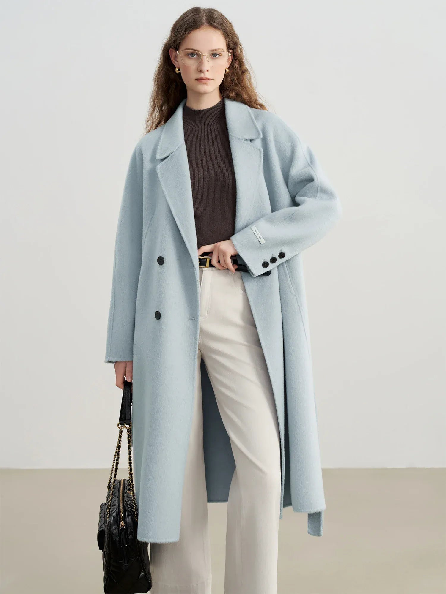 T-line Sky  Blue / XXS Winter Wool 100% Women's Coat, Double-Faced Wool, Blend Coat, with Raglan Sleeve,  Short Tweed Overcoat f (2 weeks delivery)