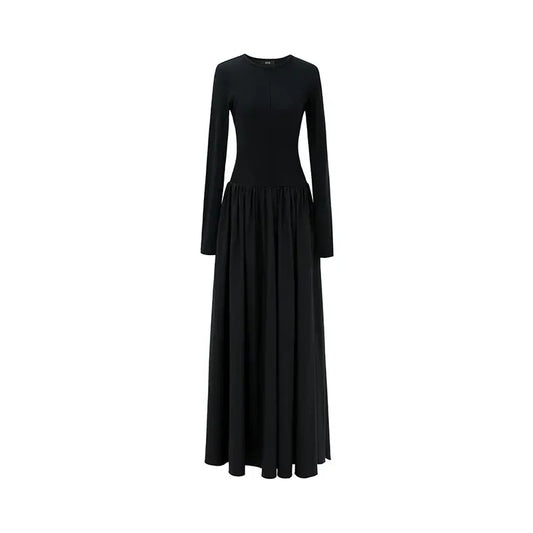 T-line Slimming Dress, Women, Long Waist-fitted, Black Dress,  Autumn  (2 weeks delivery)