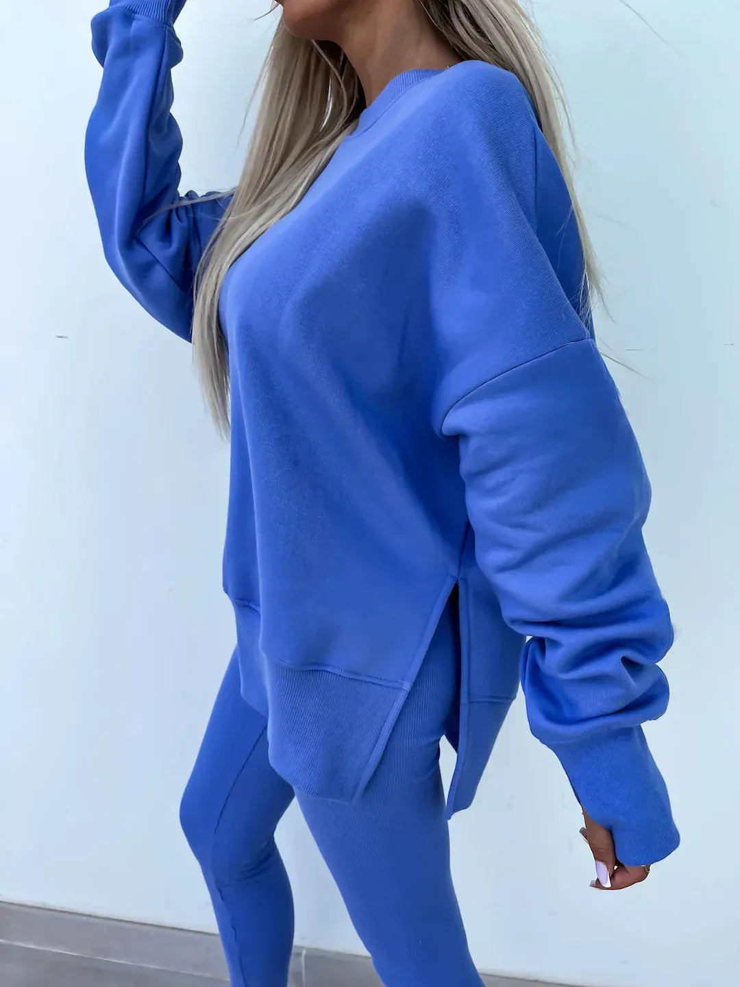T-line solid color round neck loose pullover hoodie  suit,  yoga skinny pants und pullover,  legging,  Female two-piece set (2 weeks delivery)