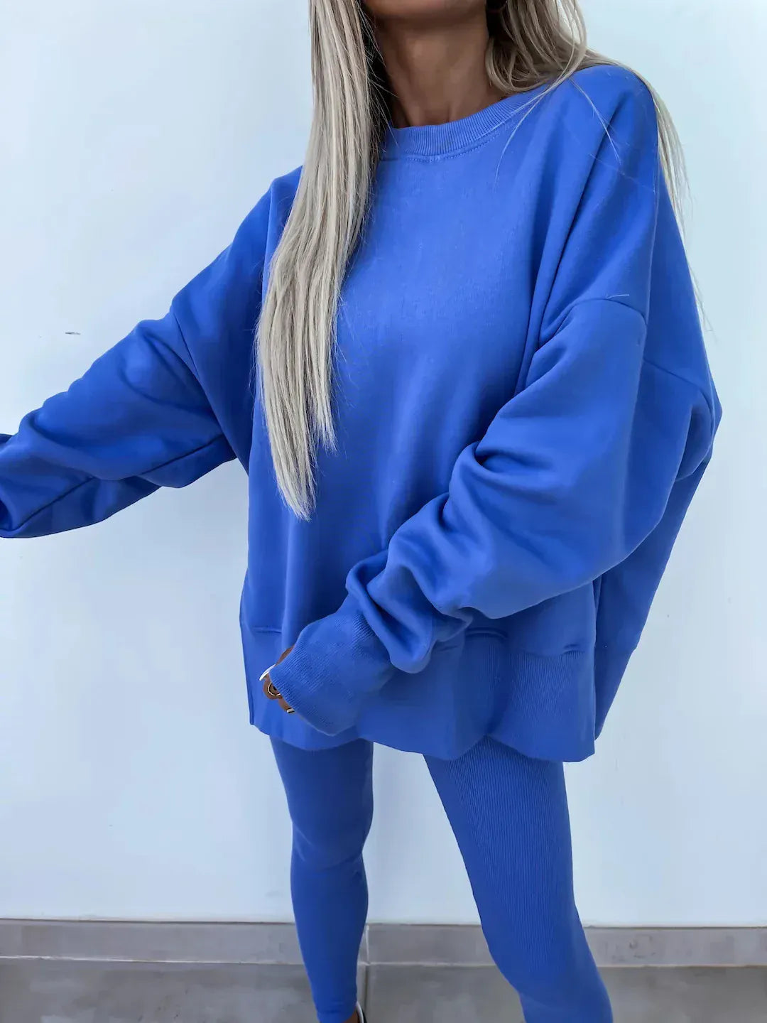 T-line solid color round neck loose pullover hoodie  suit,  yoga skinny pants und pullover,  legging,  Female two-piece set (2 weeks delivery)