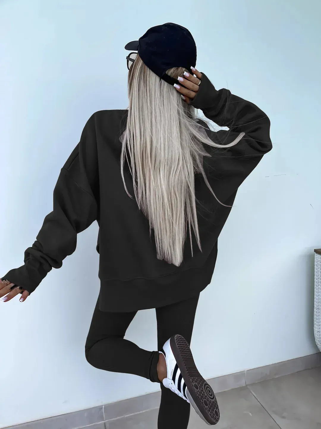 T-line solid color round neck loose pullover hoodie  suit,  yoga skinny pants und pullover,  legging,  Female two-piece set (2 weeks delivery)