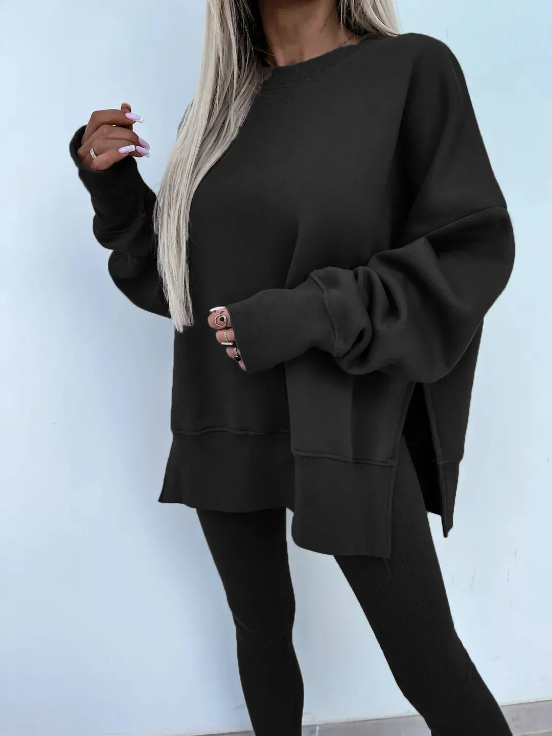 T-line solid color round neck loose pullover hoodie  suit,  yoga skinny pants und pullover,  legging,  Female two-piece set (2 weeks delivery)