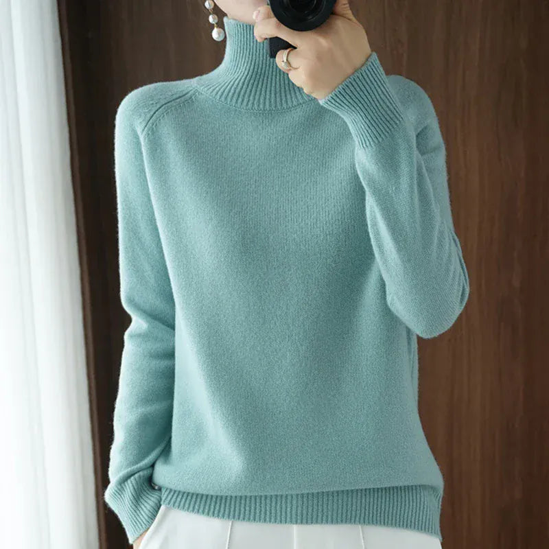 T-line Soya Green / XL Women Autumn Winter Turtleneck Sweater Elegant Slim Solid Ribbed Knitted Cashmere Jumpers Female Long Sleeve Pullover Knitwear (2 weeks delivery)