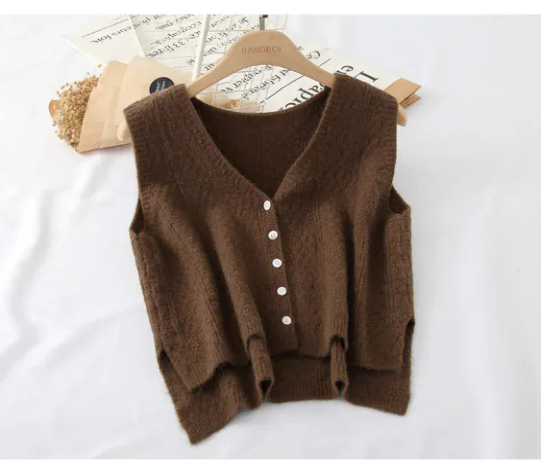 T-line Spring Autumn Trendy Vest Women,  V-Neck Wide-Shoulder Sleeveless Knitted Wool(2 weeks delivery)