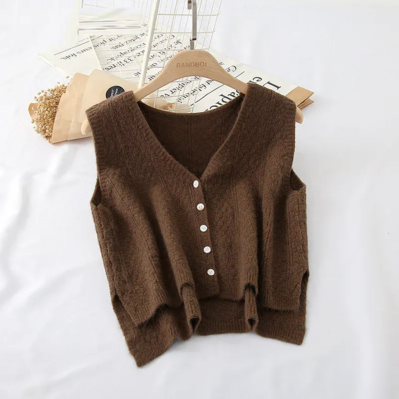 T-line Spring Autumn Trendy Vest Women,  V-Neck Wide-Shoulder Sleeveless Knitted Wool(2 weeks delivery)
