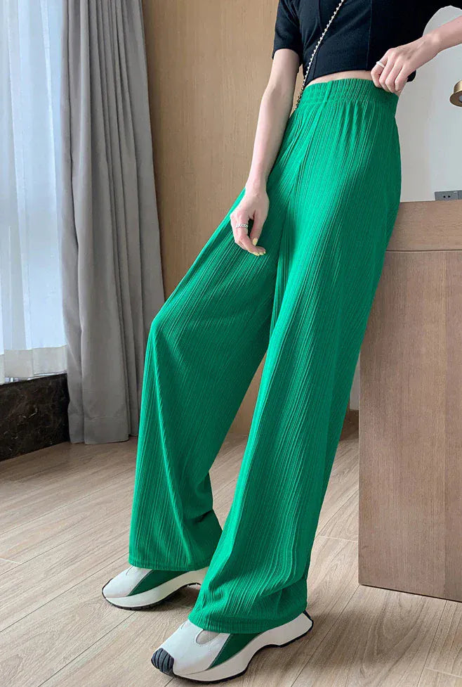 T-line Spring Summer  Wide Leg Pants,  Women,  Thin Chiffon, High Waist,  Loose Straight, Trousers (2 weeks delivery)