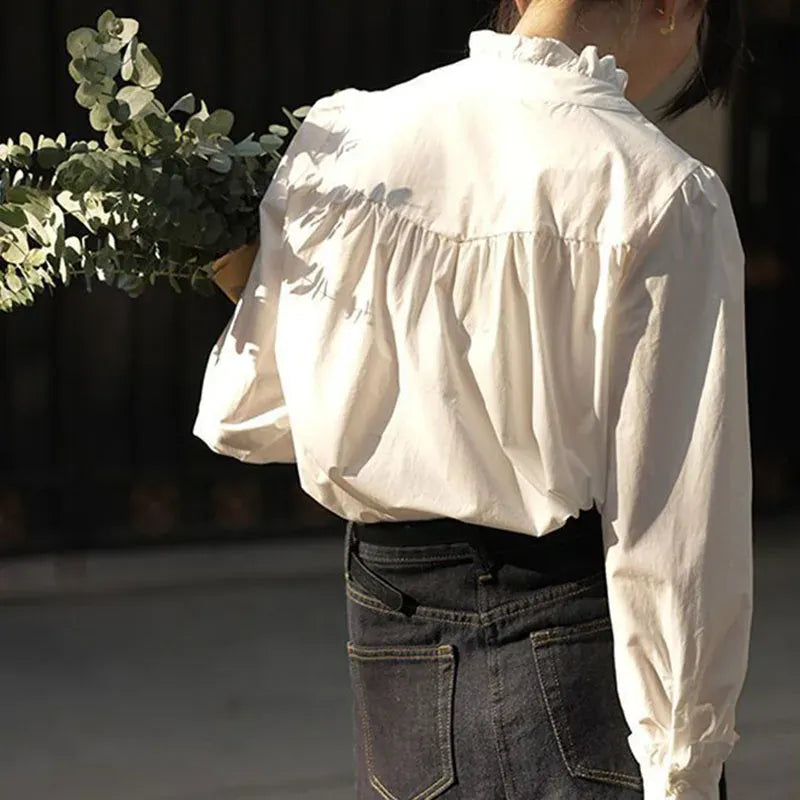 T-line Spring Summer Women Shirt ,  Ruffles Chiffon Blouses , Long Sleeved  (5 - 10  work days free delivery)