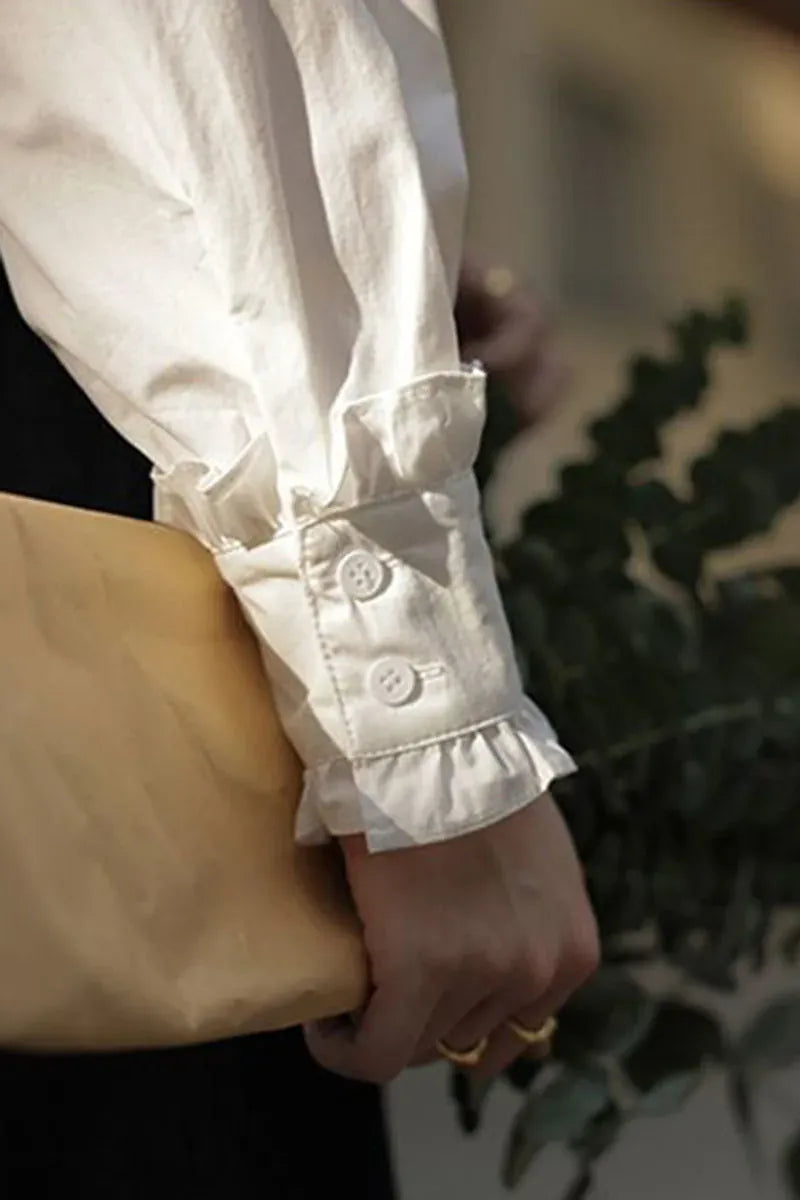 T-line Spring Summer Women Shirt ,  Ruffles Chiffon Blouses , Long Sleeved  (5 - 10  work days free delivery)