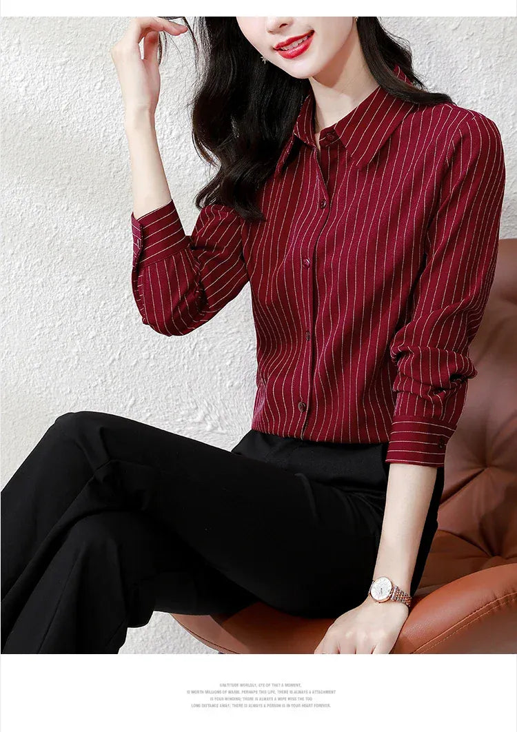 T-line Striped Women Shirt,  Female  Long Sleeve Blouse, Button, (2 weeks delivery)