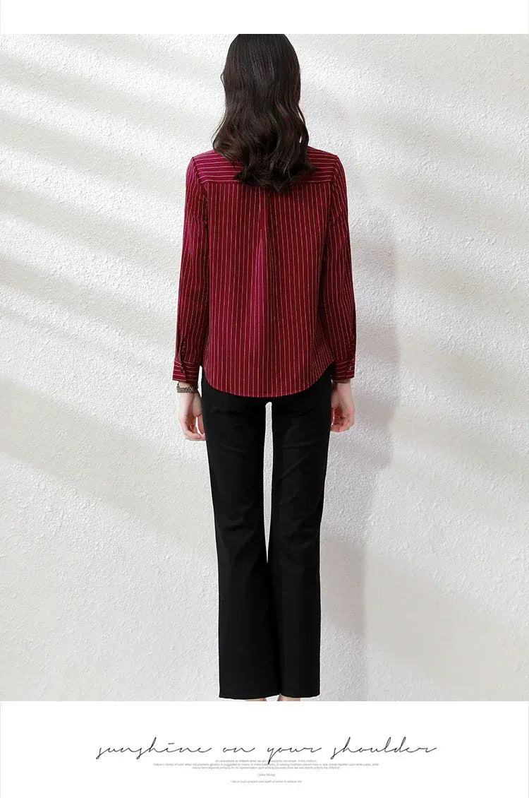 T-line Striped Women Shirt,  Female  Long Sleeve Blouse, Button, (2 weeks delivery)