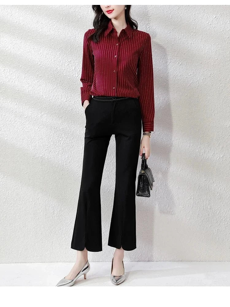 T-line Striped Women Shirt,  Female  Long Sleeve Blouse, Button, (2 weeks delivery)