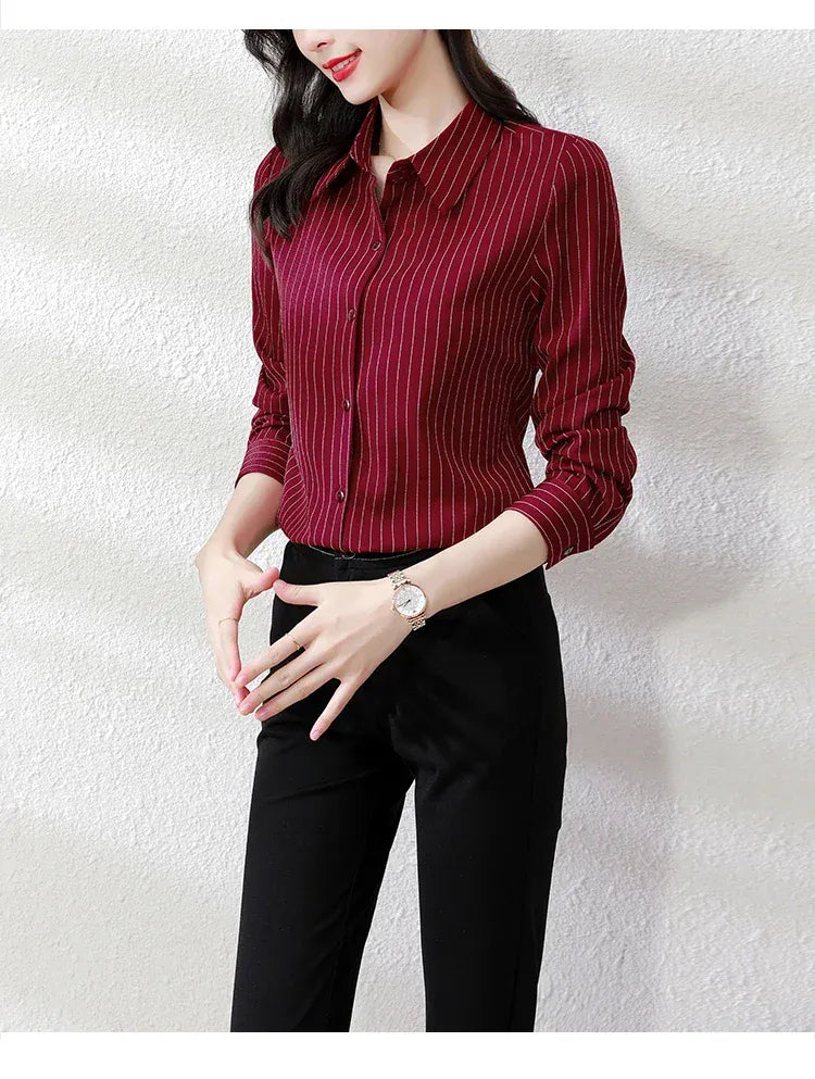 T-line Striped Women Shirt,  Female  Long Sleeve Blouse, Button, (2 weeks delivery)
