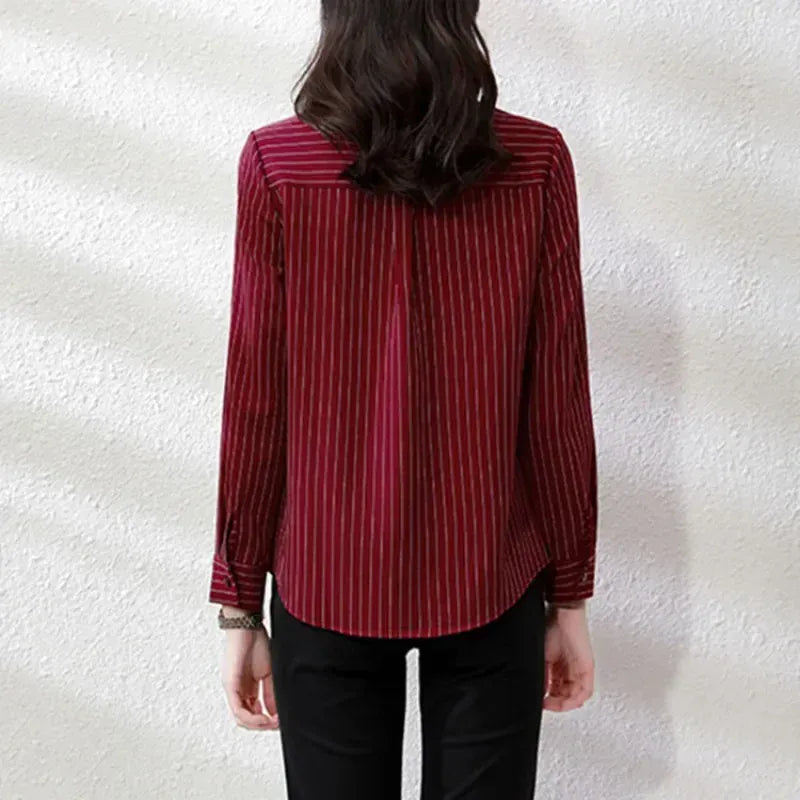 T-line Striped Women Shirt,  Female  Long Sleeve Blouse, Button, (2 weeks delivery)