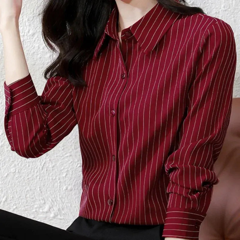 T-line Striped Women Shirt,  Female  Long Sleeve Blouse, Button, (2 weeks delivery)