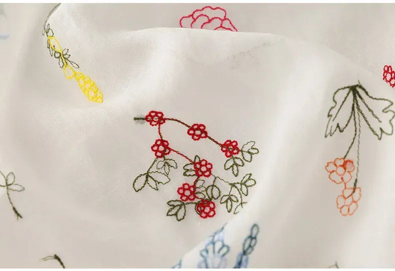 T-line Summer  Lightweight Printed Cotton Linen Wide Skirt Women's  Round Neck Half Sleeve Dress (2 weeks delivery)