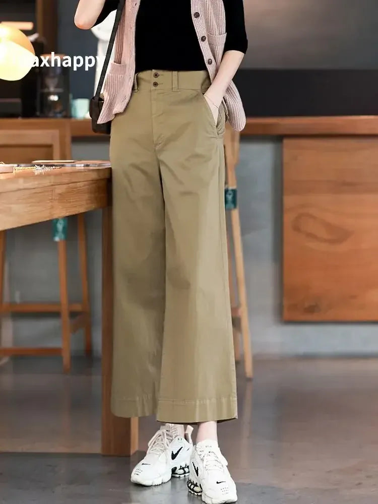 T-line Summer Pure Cotton Slim Fit High-Waisted Bell Bottoms Women's, Loose-Fit Comfortable Pants, trouser (2 weeks delivery)