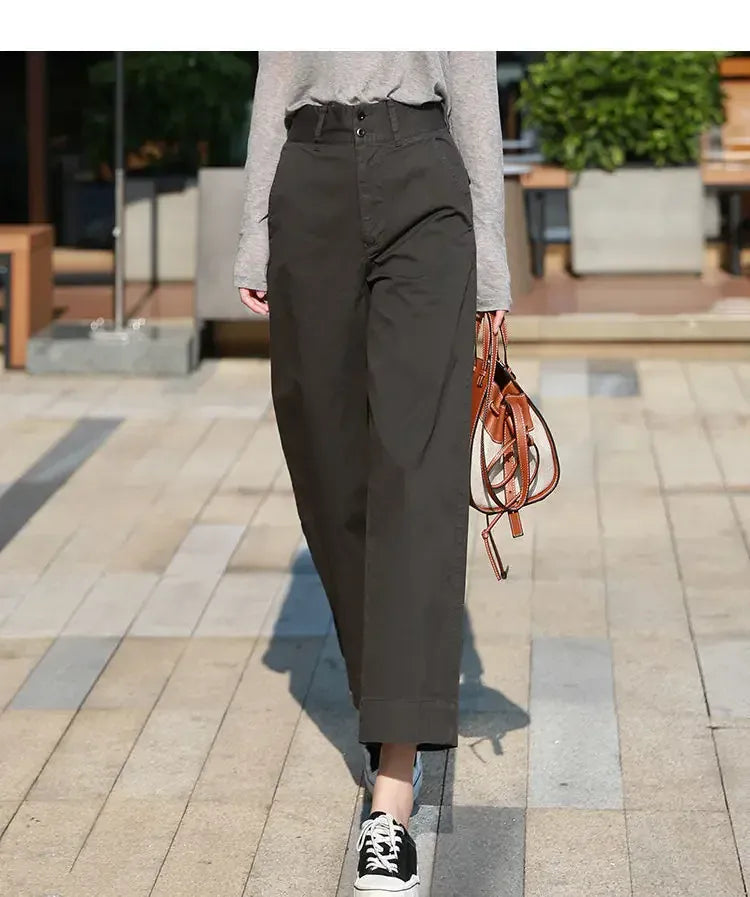 T-line Summer Pure Cotton Slim Fit High-Waisted Bell Bottoms Women's, Loose-Fit Comfortable Pants, trouser (2 weeks delivery)