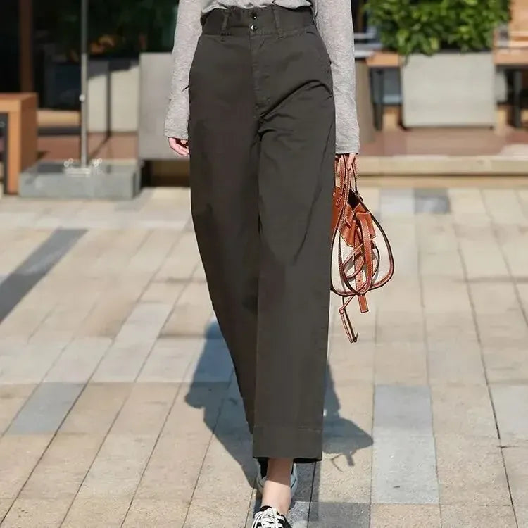 T-line Summer Pure Cotton Slim Fit High-Waisted Bell Bottoms Women's, Loose-Fit Comfortable Pants, trouser (2 weeks delivery)