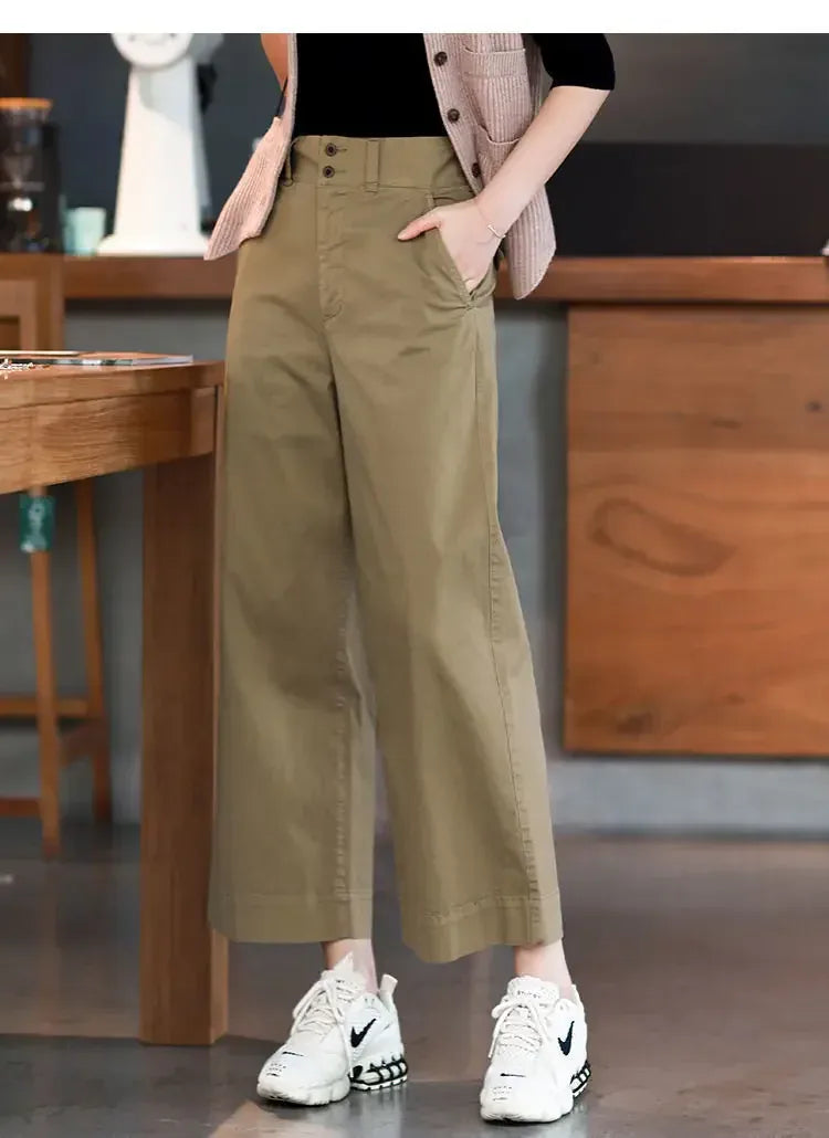 T-line Summer Pure Cotton Slim Fit High-Waisted Bell Bottoms Women's, Loose-Fit Comfortable Pants, trouser (2 weeks delivery)