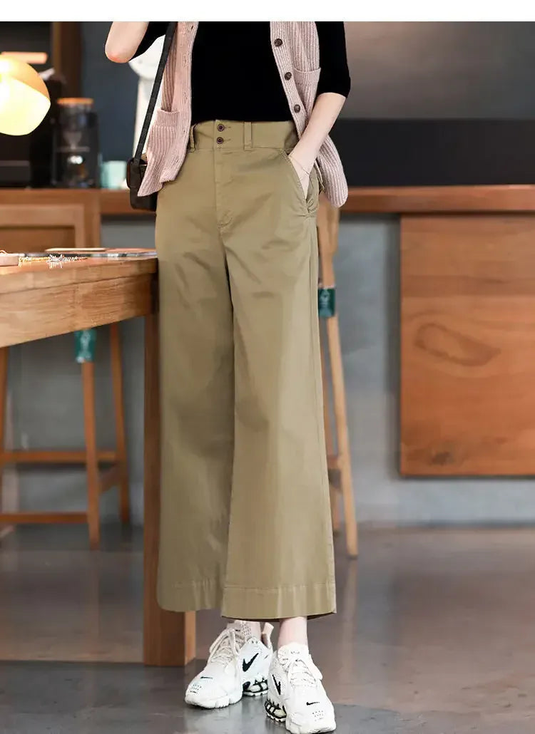 T-line Summer Pure Cotton Slim Fit High-Waisted Bell Bottoms Women's, Loose-Fit Comfortable Pants, trouser (2 weeks delivery)