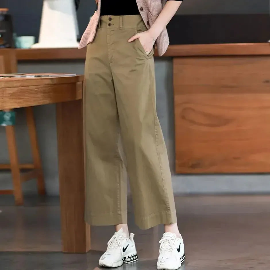 T-line Summer Pure Cotton Slim Fit High-Waisted Bell Bottoms Women's, Loose-Fit Comfortable Pants, trouser (2 weeks delivery)