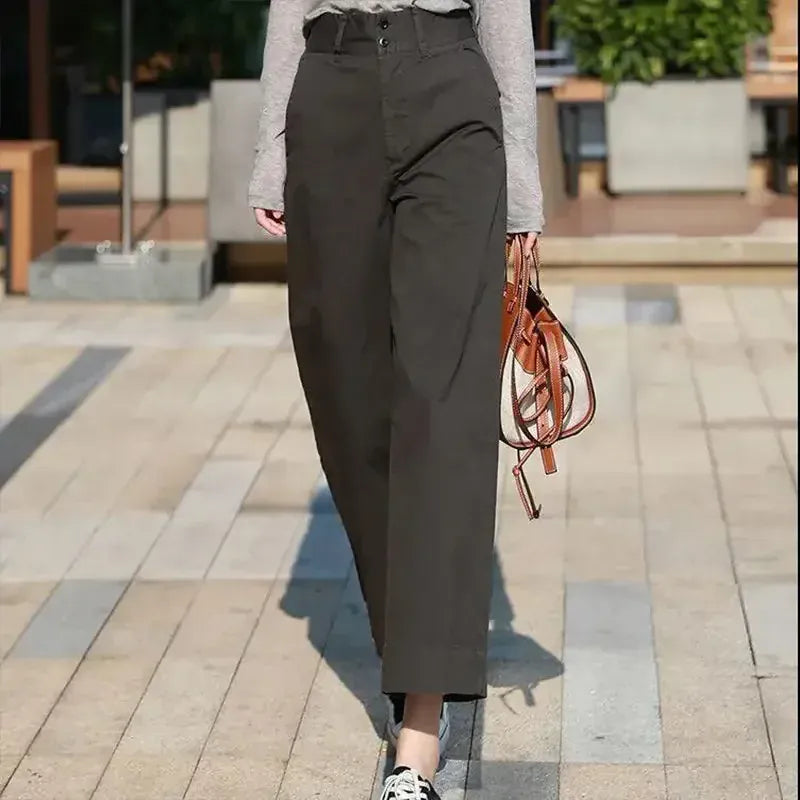 T-line Summer Pure Cotton Slim Fit High-Waisted Bell Bottoms Women's, Loose-Fit Comfortable Pants, trouser (2 weeks delivery)