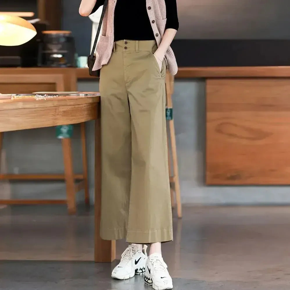 T-line Summer Pure Cotton Slim Fit High-Waisted Bell Bottoms Women's, Loose-Fit Comfortable Pants, trouser (2 weeks delivery)