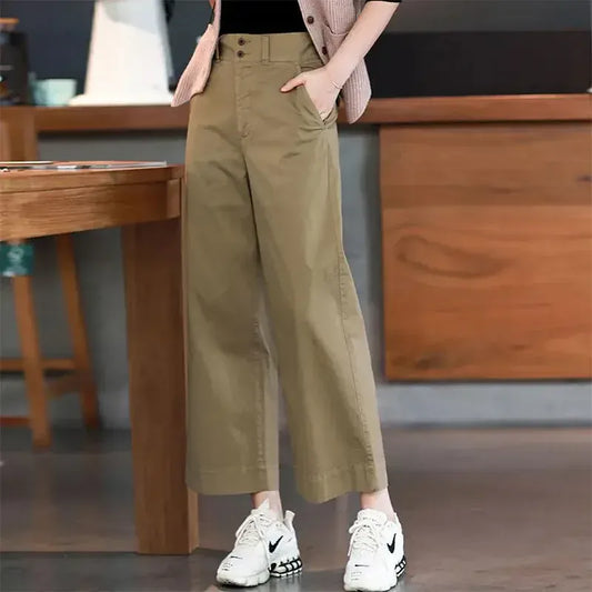 T-line Summer Pure Cotton Slim Fit High-Waisted Bell Bottoms Women's, Loose-Fit Comfortable Pants, trouser (2 weeks delivery)