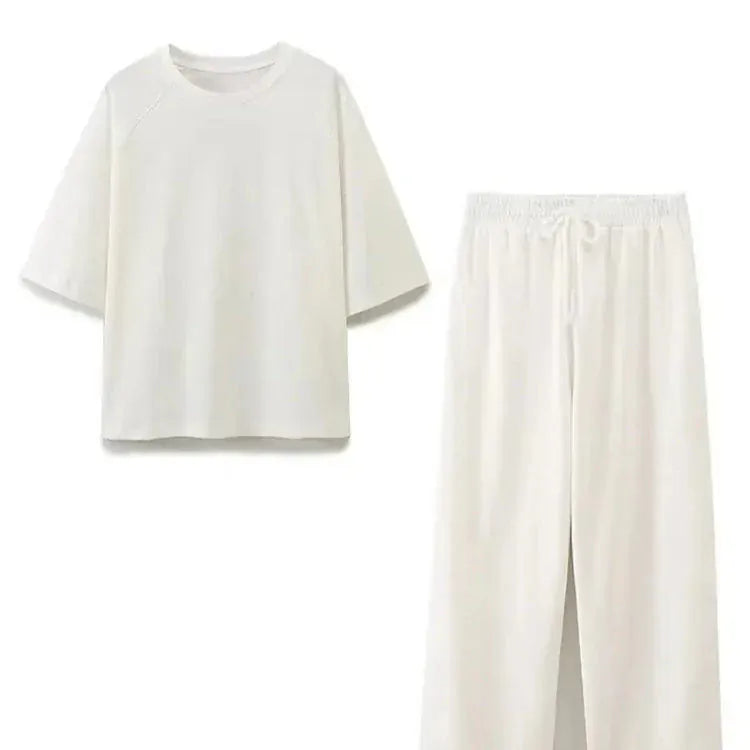 T-line Summer Women Casual T Shirt Pant Sets,   Short Sleeve T-Shirt + Drawstring Loose Trousers pant , Suit (2 weeks delivery)