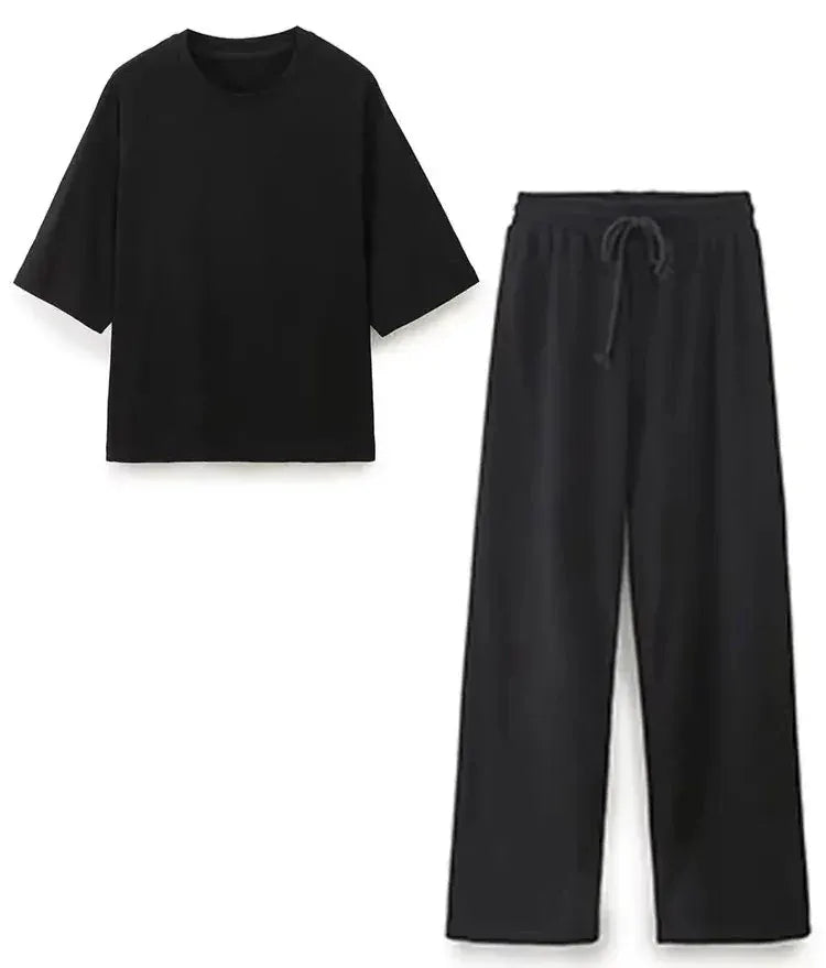 T-line Summer Women Casual T Shirt Pant Sets,   Short Sleeve T-Shirt + Drawstring Loose Trousers pant , Suit (2 weeks delivery)