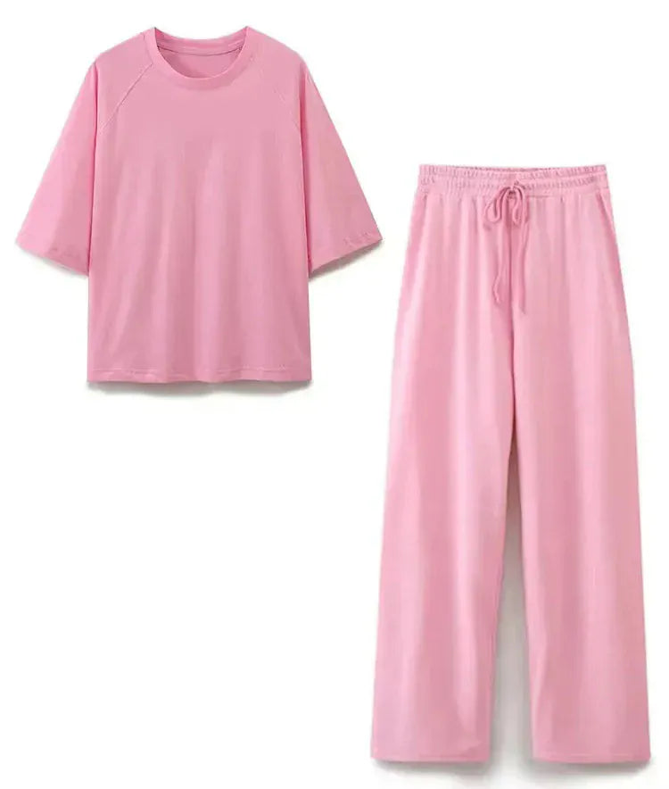 T-line Summer Women Casual T Shirt Pant Sets,   Short Sleeve T-Shirt + Drawstring Loose Trousers pant , Suit (2 weeks delivery)