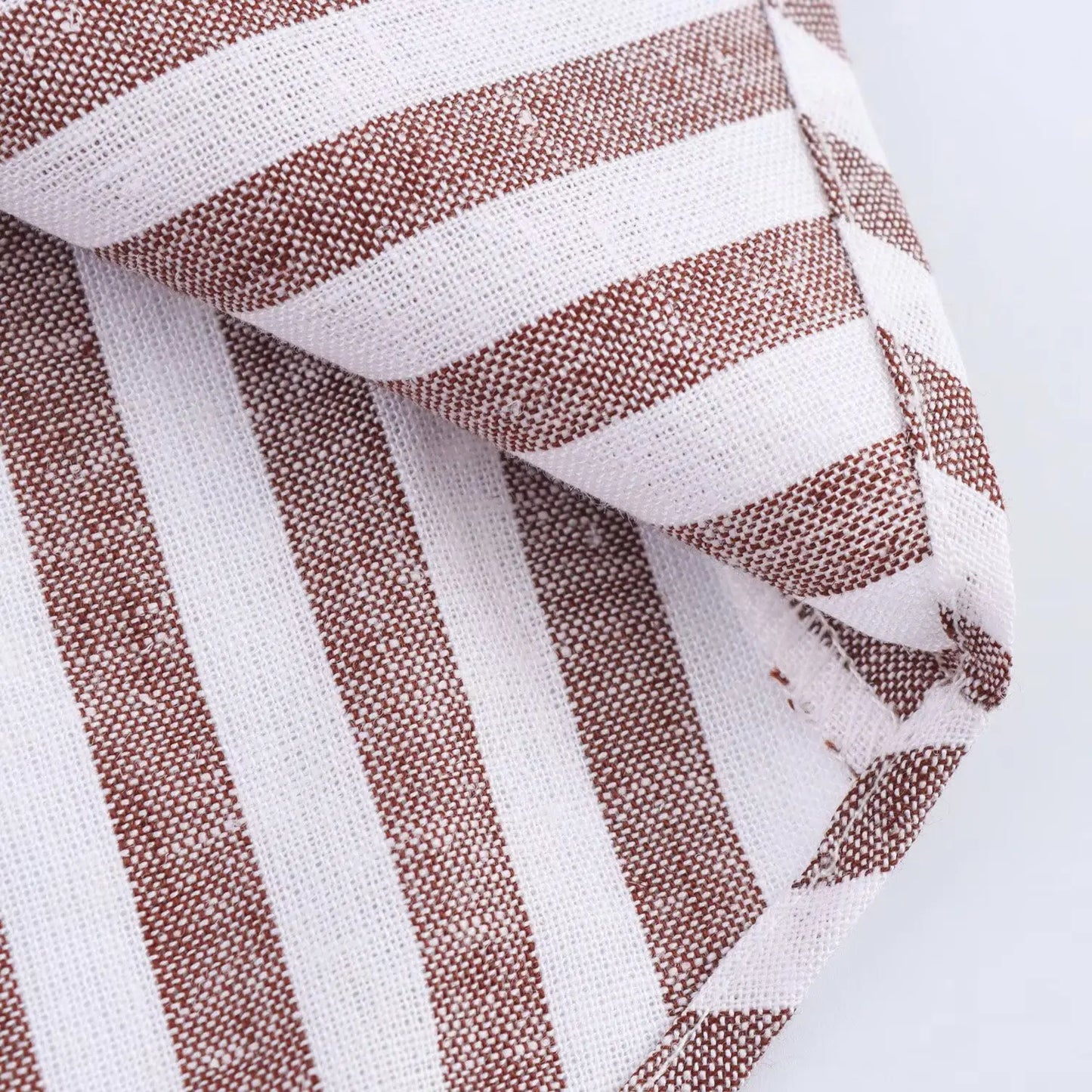 T-line Summer Women's Curled Wide Sleeves Linen Blended Striped Asymmetric Casual Shirt Versatile Collar Linen Blended Printed Shirt