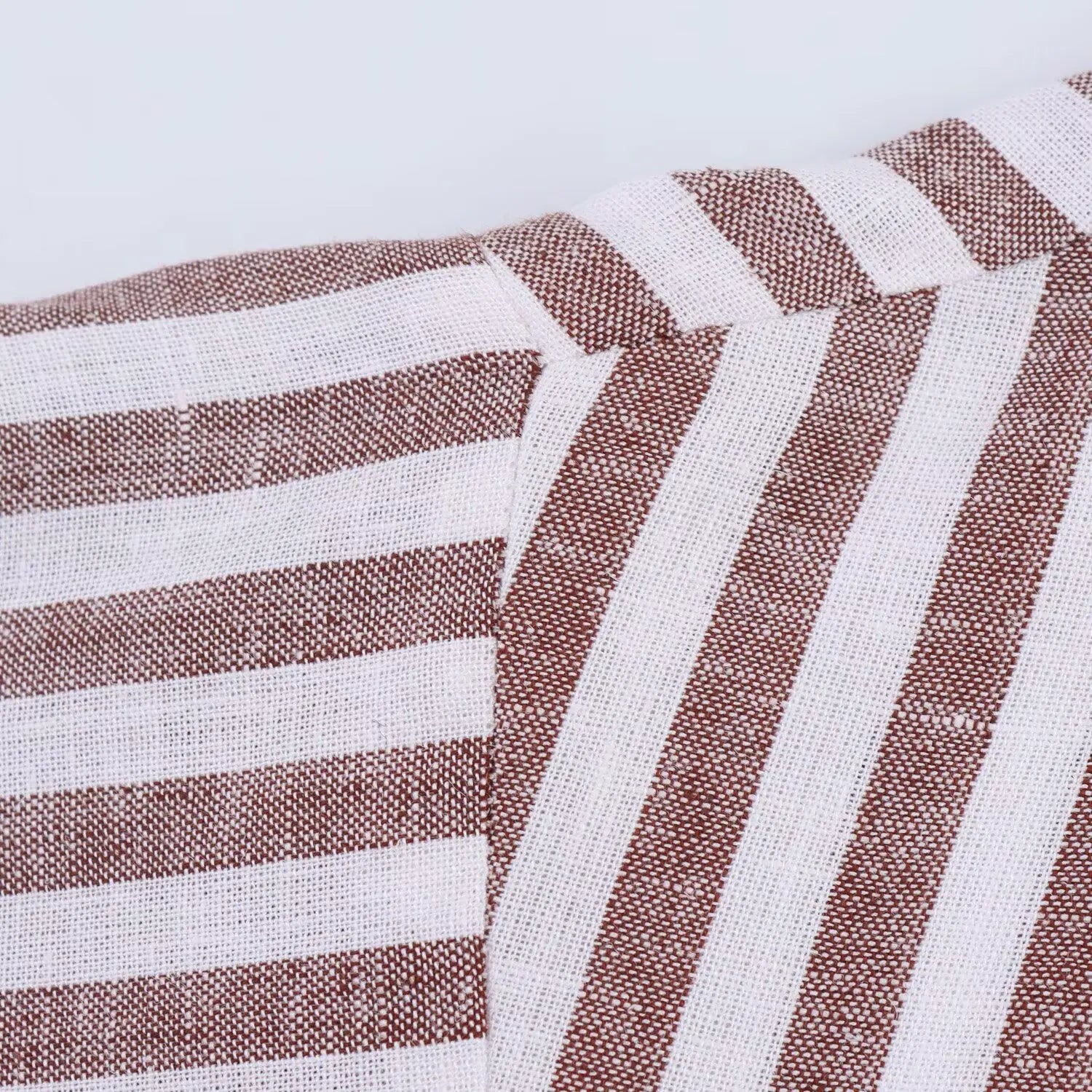 T-line Summer Women's Curled Wide Sleeves Linen Blended Striped Asymmetric Casual Shirt Versatile Collar Linen Blended Printed Shirt