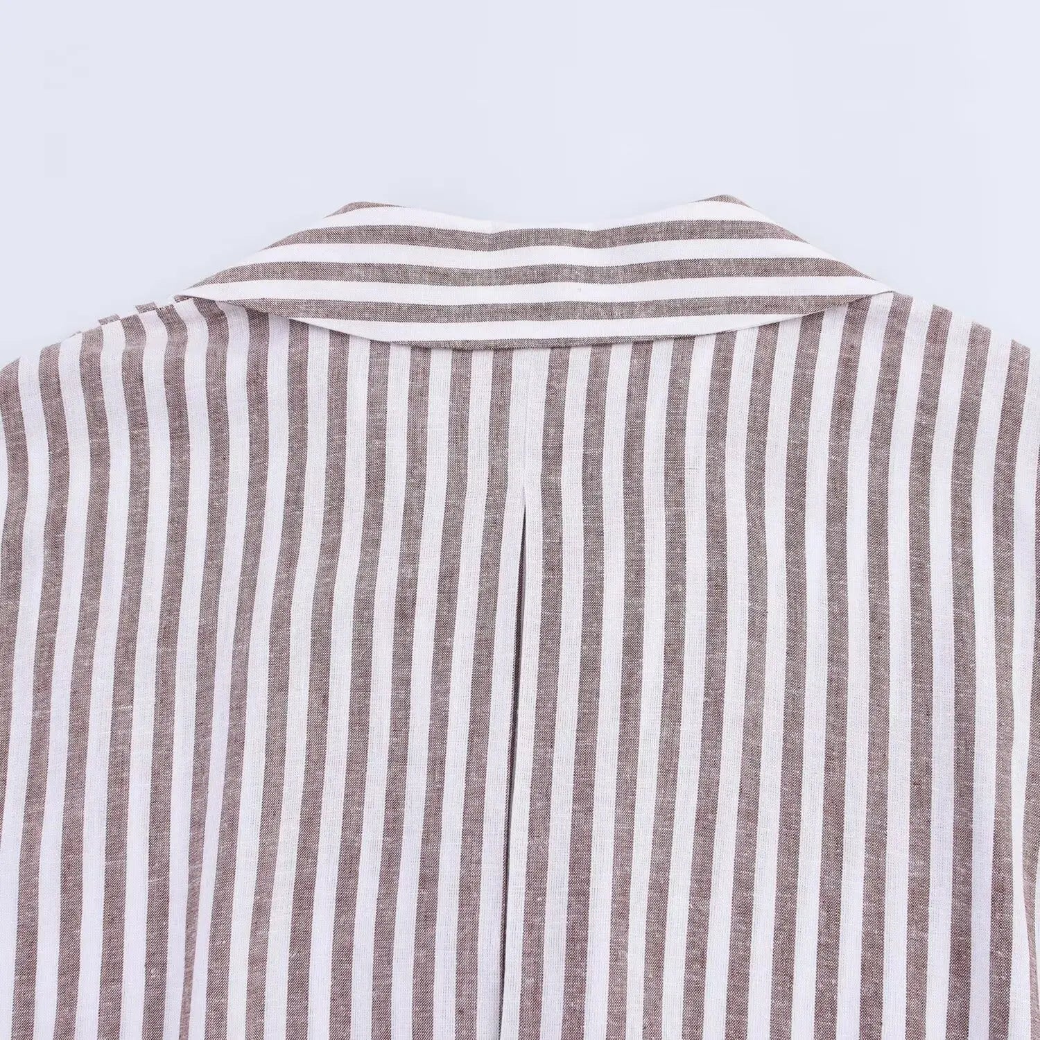 T-line Summer Women's Curled Wide Sleeves Linen Blended Striped Asymmetric Casual Shirt Versatile Collar Linen Blended Printed Shirt