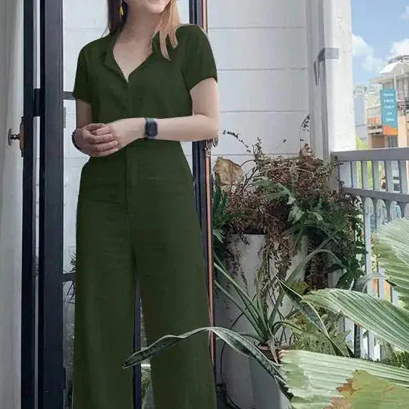 T-line Summer Women  Short Sleeve Shirt, Loose Wide Leg Pants,  Suit, set (2 weeks delivery)