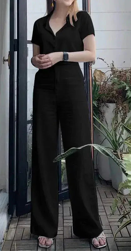 T-line Summer Women  Short Sleeve Shirt, Loose Wide Leg Pants,  Suit, set (2 weeks delivery)