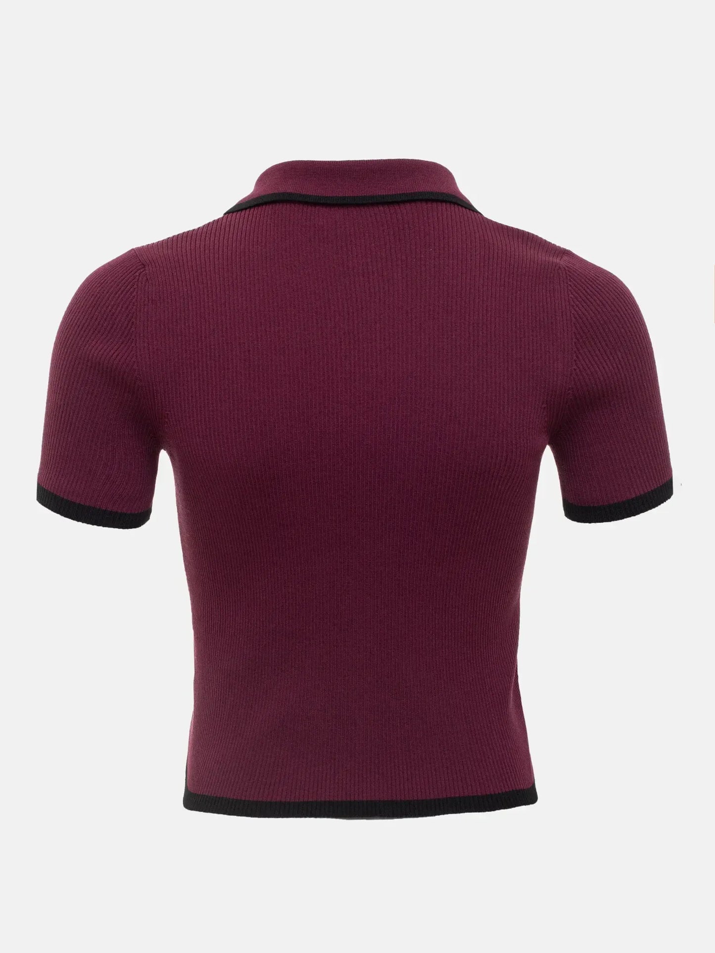 T-line Talenza Women's Knitted Pullover Fashion Short Sleeve Patchwork Sweater Top Elegant Slim Contrast Lapel Knitted Pullover Top