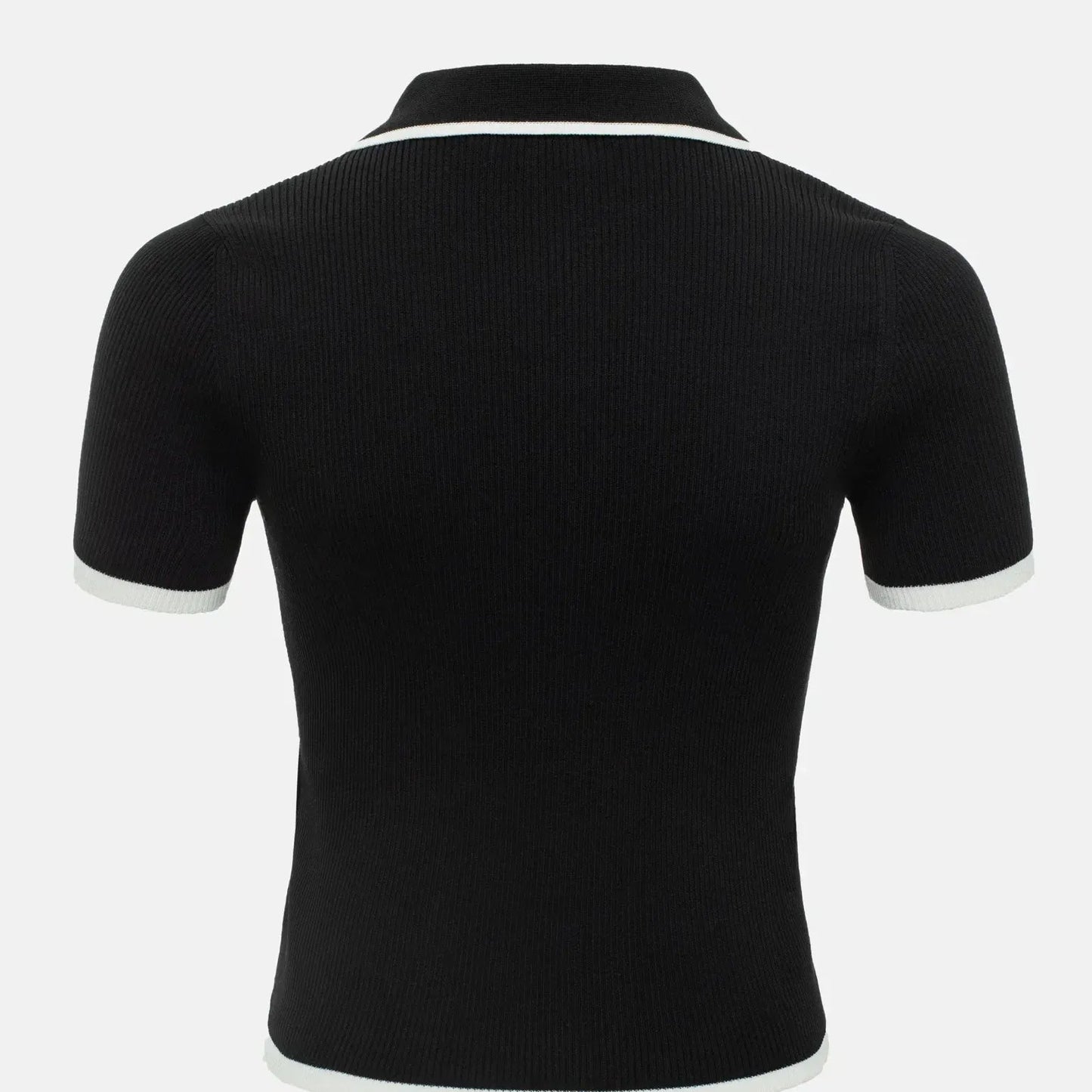 T-line Talenza Women's Knitted Pullover Fashion Short Sleeve Patchwork Sweater Top Elegant Slim Contrast Lapel Knitted Pullover Top