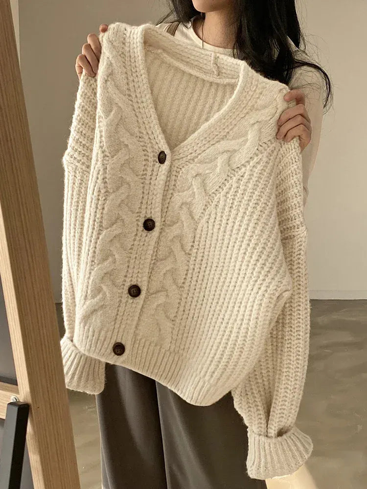 T-line Thick Women Cardigan, Knitted, Sweater, Autumn / Winter,  Long Sleeve,  sweater jacket , Female (2 weeks delivery)