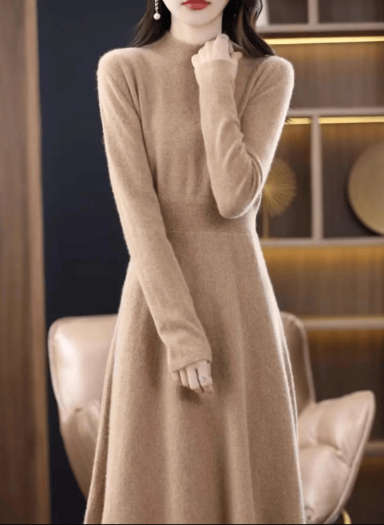 T-line Thickened Slim Fit Dress, Mid-Length,  Sweater , Women, Wool, Autumn / Winter , Full Sleeve  (2 weeks delivery)